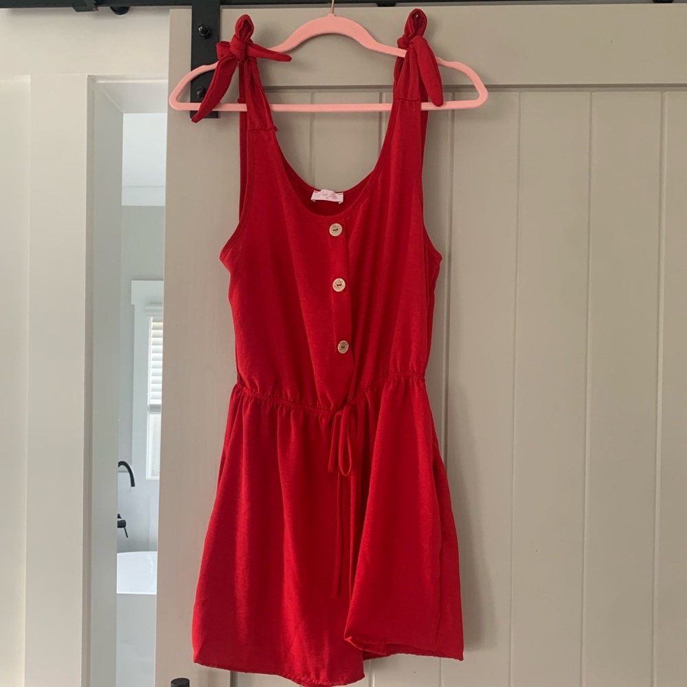 NWOT Medium Pink Lily Red Romper